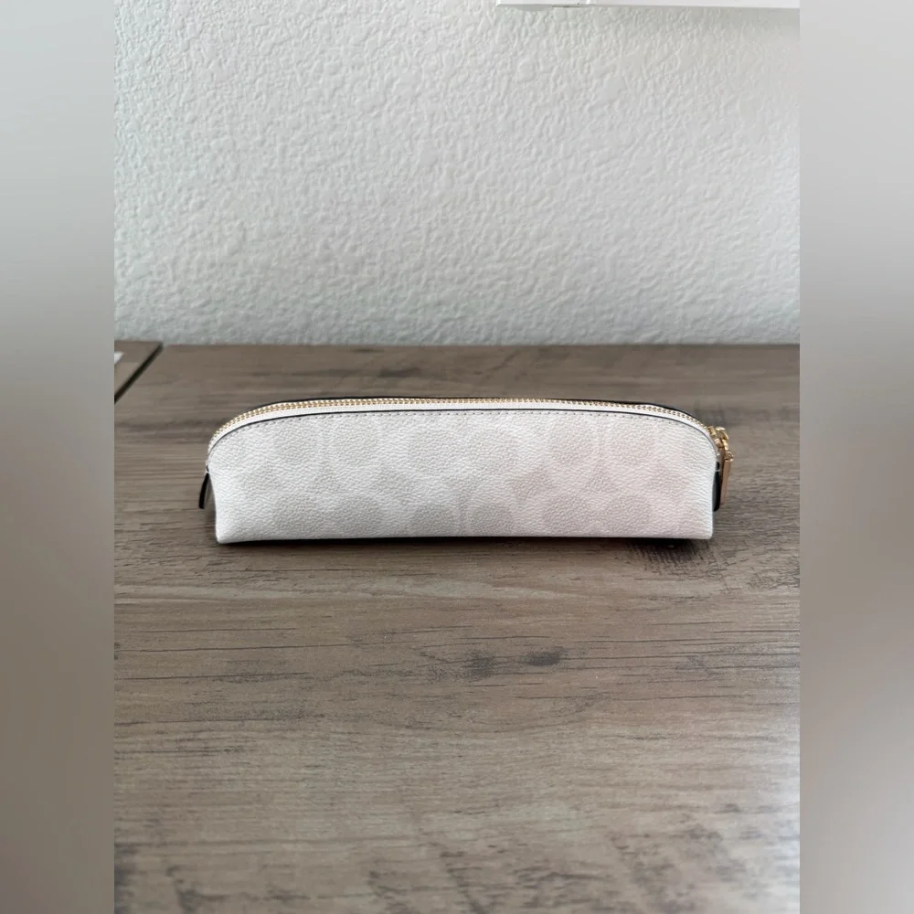Coach White Pencil Case In Signature Canvas